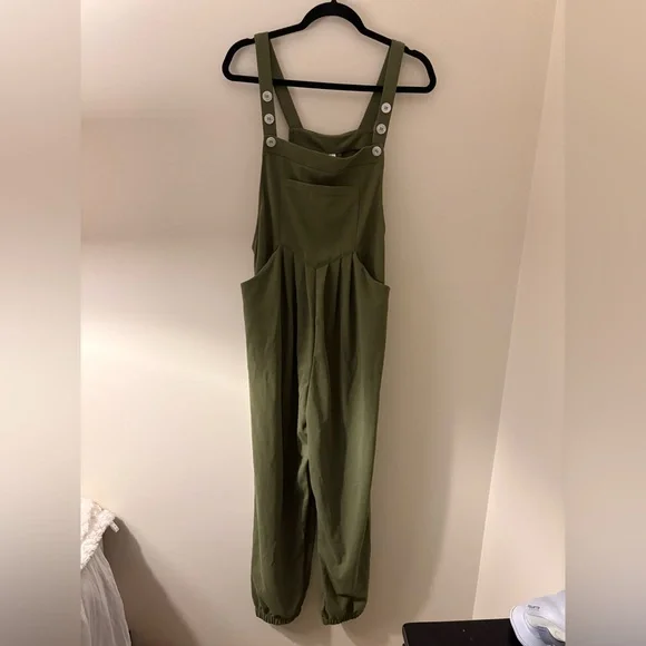 NWT Halara Casual Joggers Overalls Olive Green Waffle Athleisure Jumpsuit Sz L - Picture 6 of 11